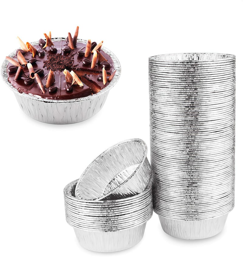 Oopsu 100 Pack 4" Round Tart Pie Foil Pans - Disposable Aluminum Foil Tart & Pie Tins for Baking, Cooking, Storage or Reheating - Image 1
